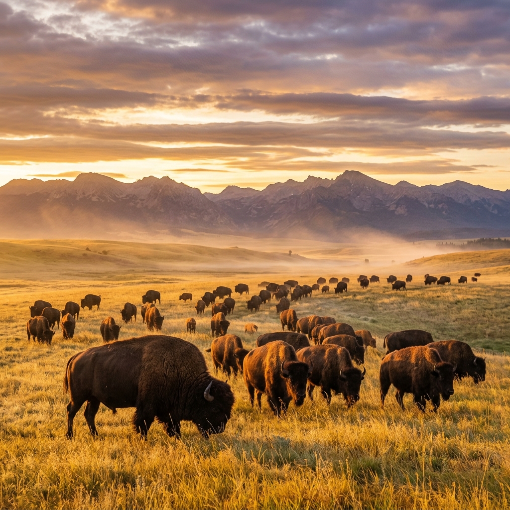 Buffalo herd on golden plains